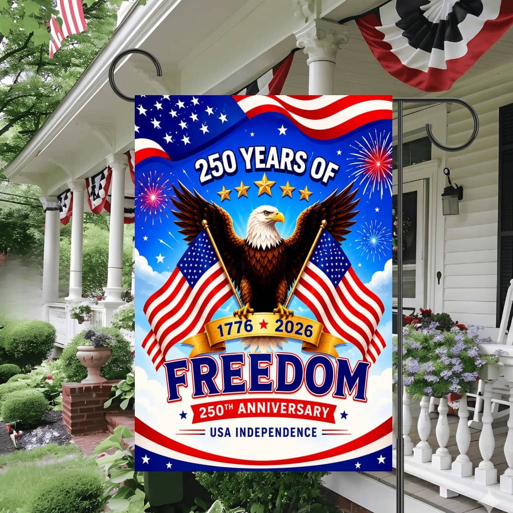 250 Years Of Freedom USA Garden Flag - Patriotic Eagle House Banner - Independence Gift for Him & Her