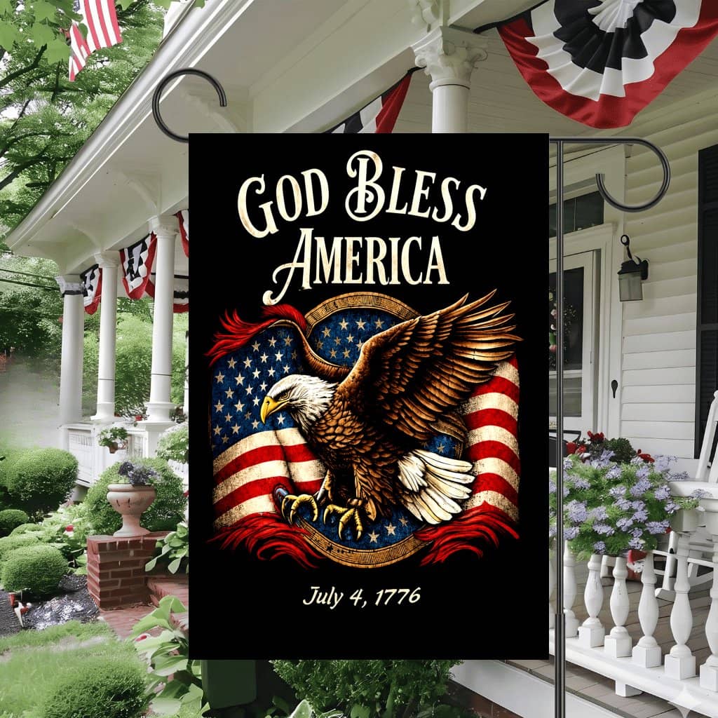God Bless America 4th of July 1776 Flag - Patriotic Eagle Gift for House Decoration