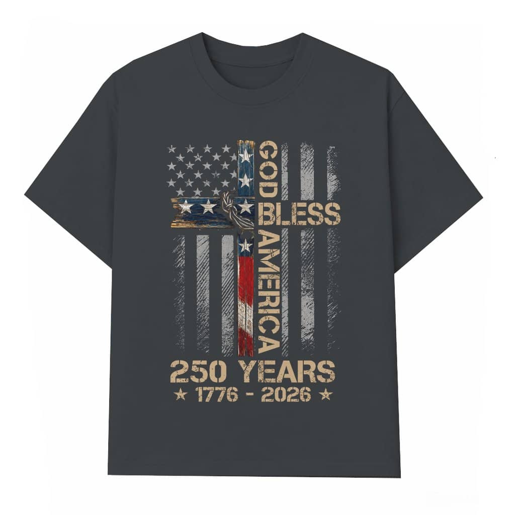 God Bless America Christian Cross Flag Unisex T-Shirt - 250 Years Independence Gift for Him & Her
