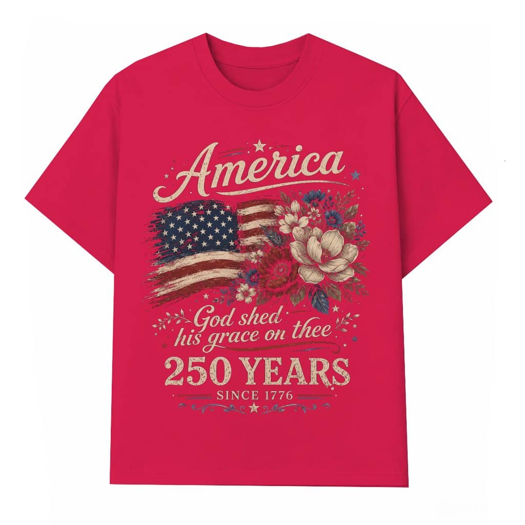 America 250 Years Floral Flag T-Shirt - 4th Of July Patriotism Gift for Her