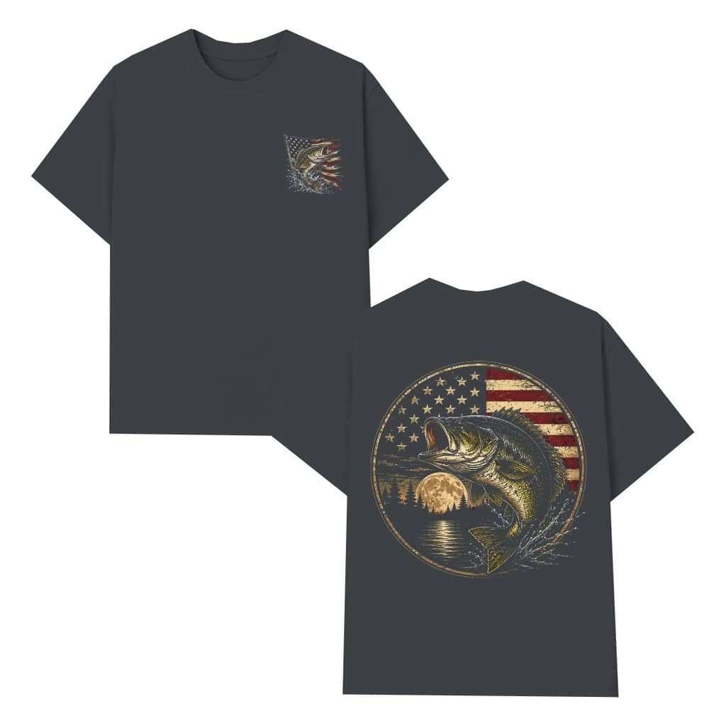 Patriotic Bass Fishing American Flag T-Shirt for Men - Fishing Father's Day Gift for Him