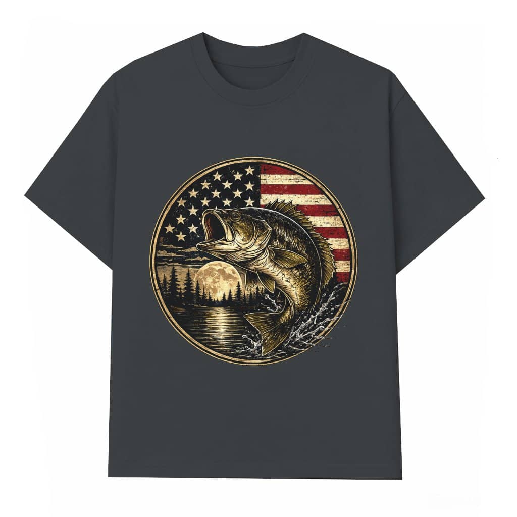 Patriotic Bass Fishing American Flag T-Shirt - Cool Fathers Day Gift for Fishing Lover