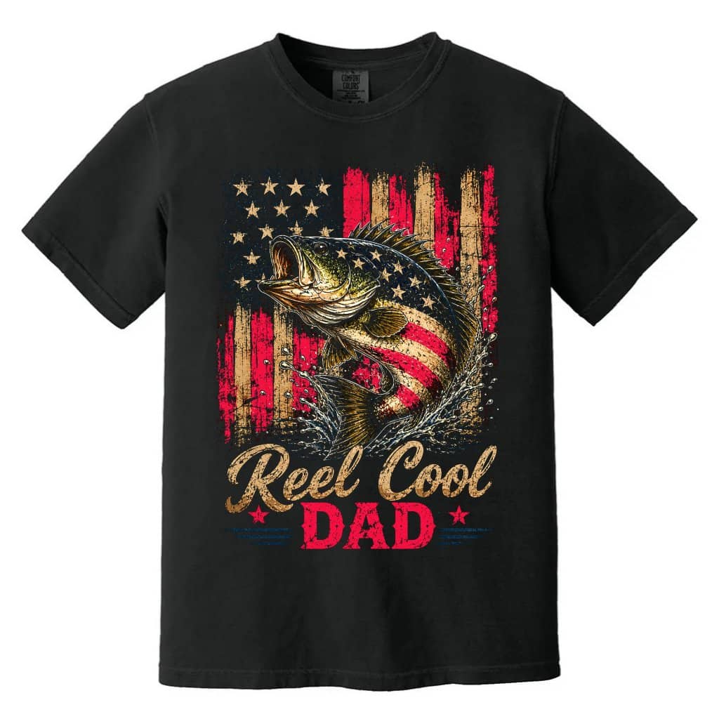 Retro Reel Cool Dad USA Patriotic Fishing Comfort Colors Shirt - America Fishing Gift for Dad