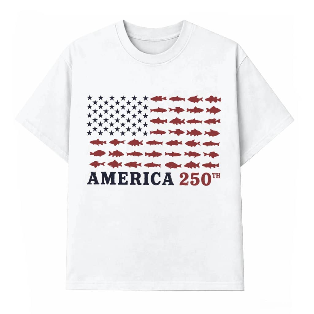 America 250th Fishing Flag T-Shirt - USA 250 Years of Freedom Gift for Fishing Lover