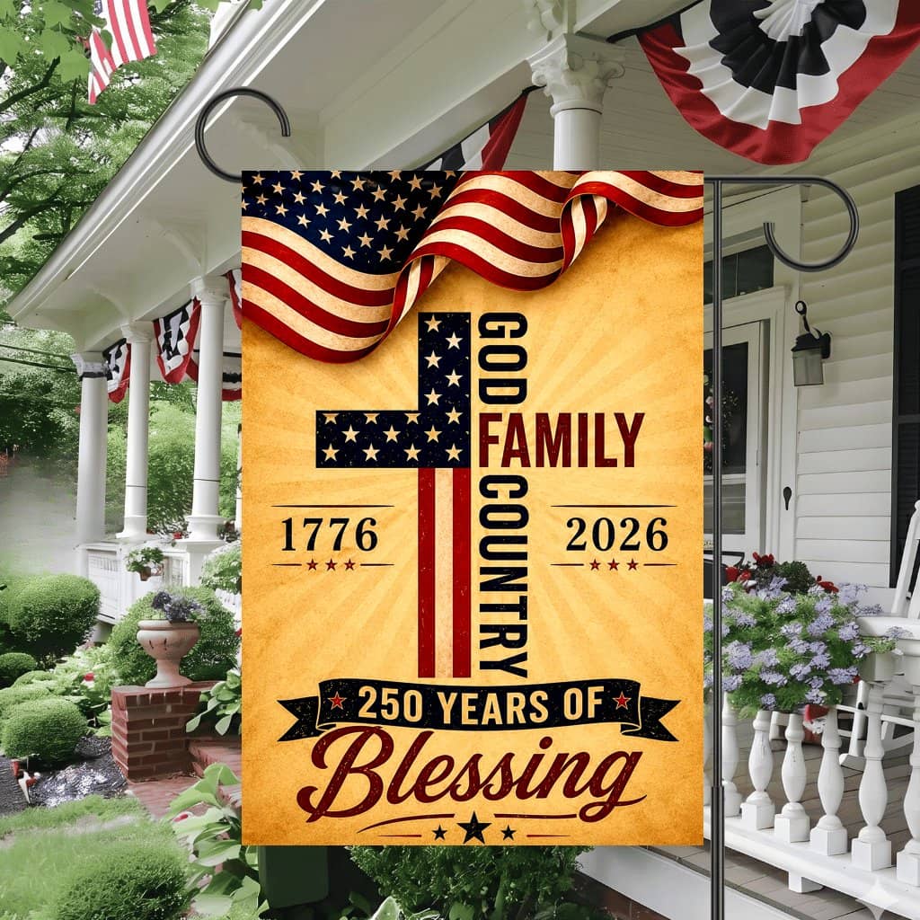American Faith Patriotic 250th Anniversary Flag - God Family Country Cross Banner Gift for Independence Day