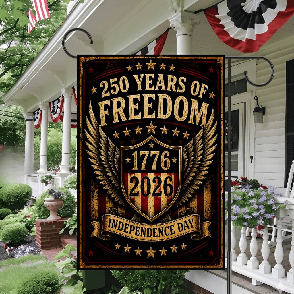 250 Years Of Freedom Garden Flag - Patriotic Shield Independence Day Gift for House Decor