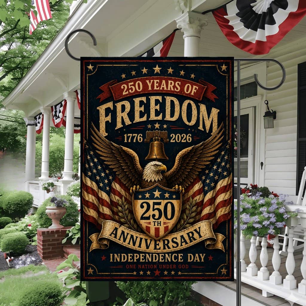 250th Anniversary Freedom Garden Flag - Patriotic Eagle Banner Gift for Independence Day Decor
