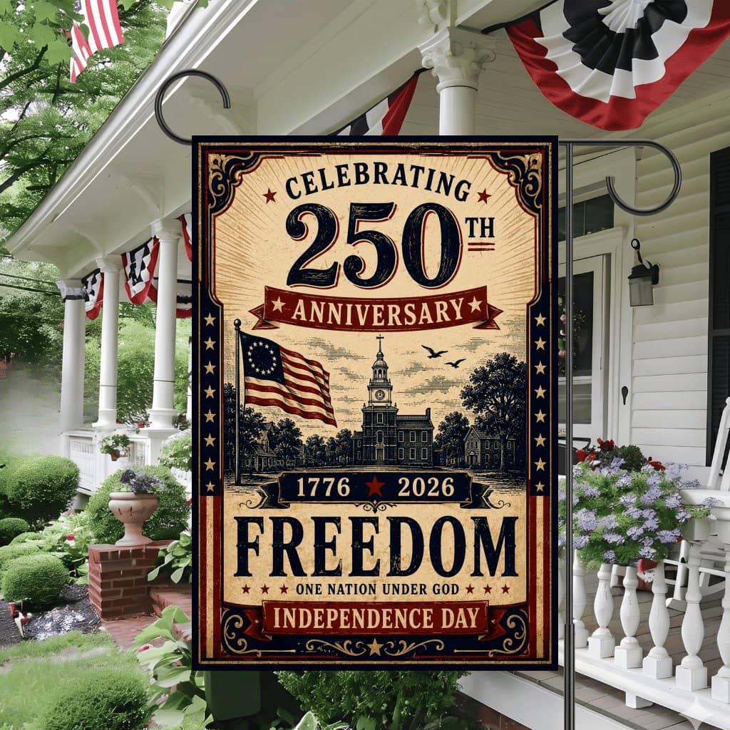 Celebrating 250th Anniversary Garden Flag - Colonial America Freedom Independence Day Gift for Patriotic Yard Decor