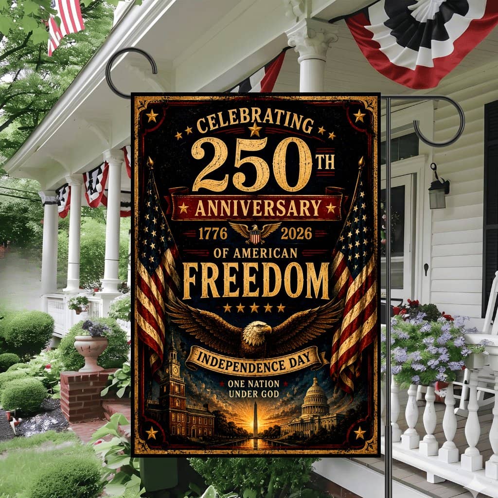 250th Anniversary Independence Day Garden Flag - Patriotic American Freedom Gift for Outdoor Yard Decor