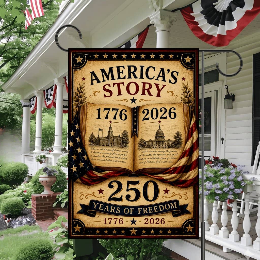 America's Story 250 Years Of Freedom Garden Flag - Vintage 1776 2026 USA Anniversary Gift for Outdoors Yard Decor