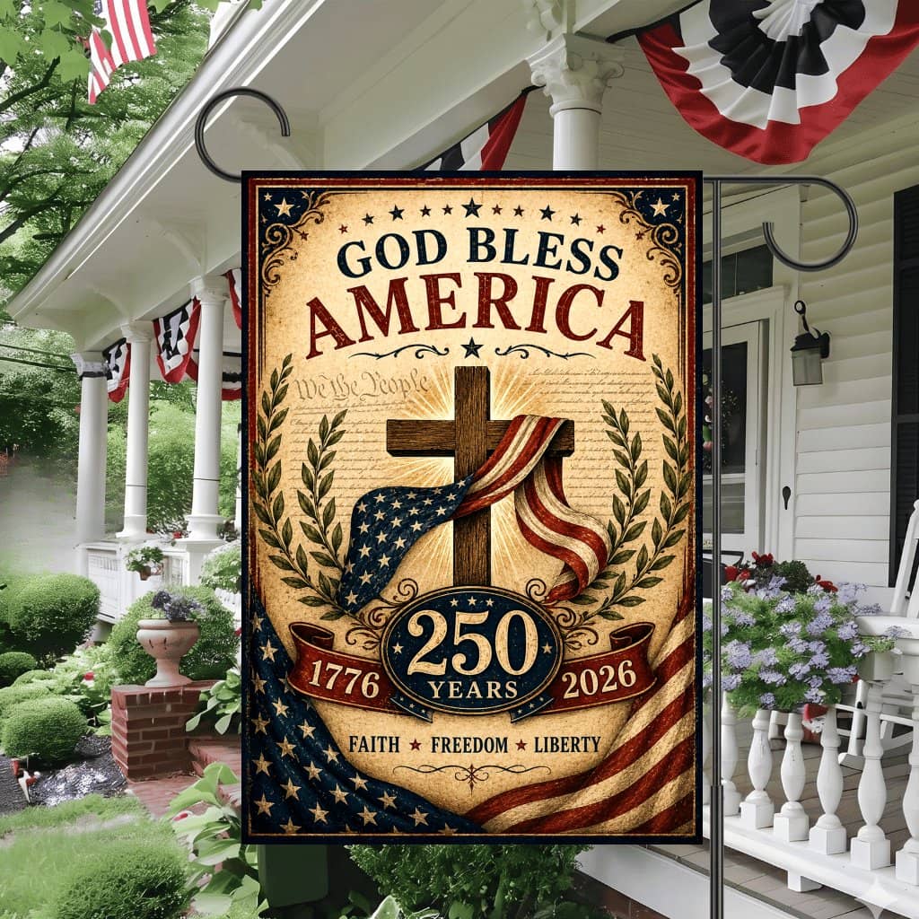 God Bless America Flag - 250 Years Of Freedom Banner Gift for 4th of July Party
