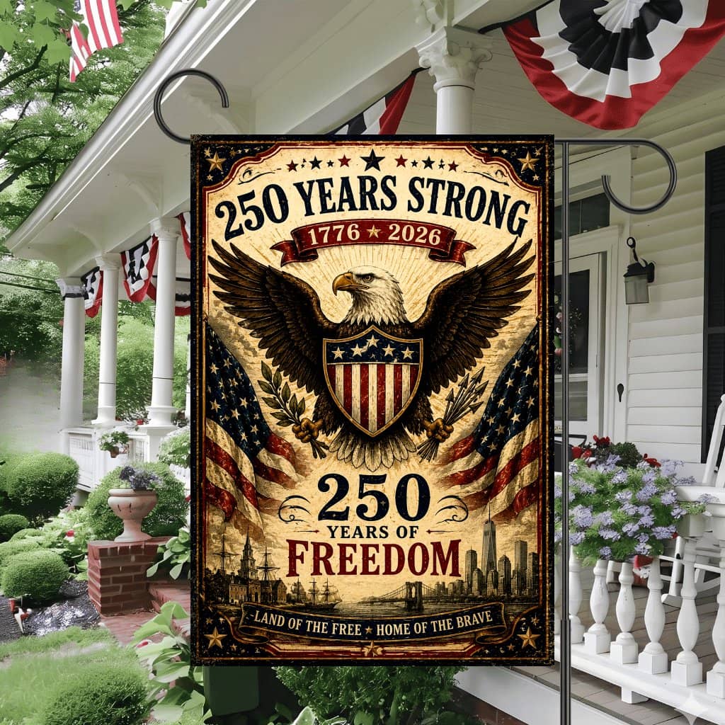 Vintage 250 Years Strong Patriotic Eagle Flag - 4th of July Gift for USA Garden Decor