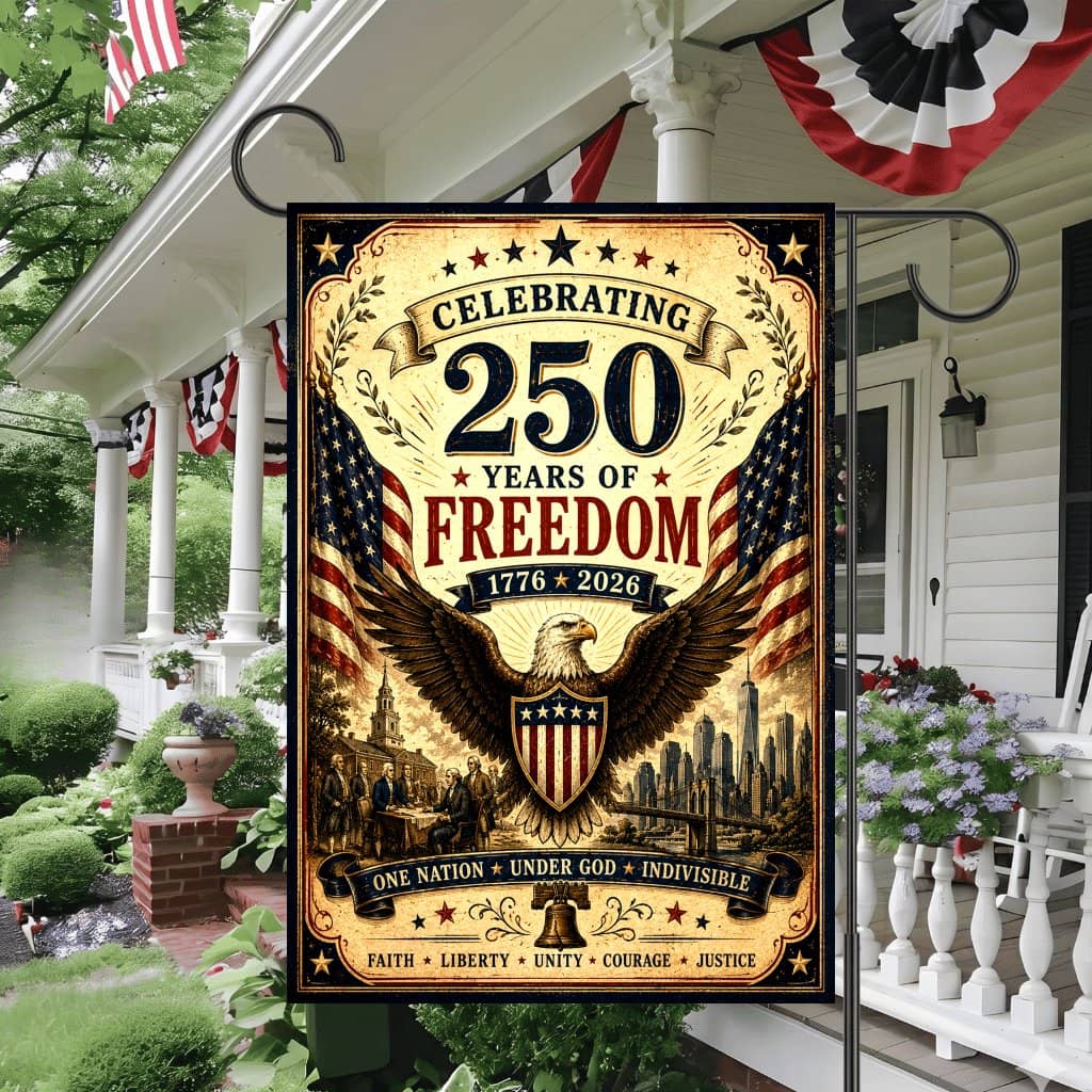 America Eagle One Nation Under God Flag - 250 Years of Freedom Banner Gift for USA Garden Decor
