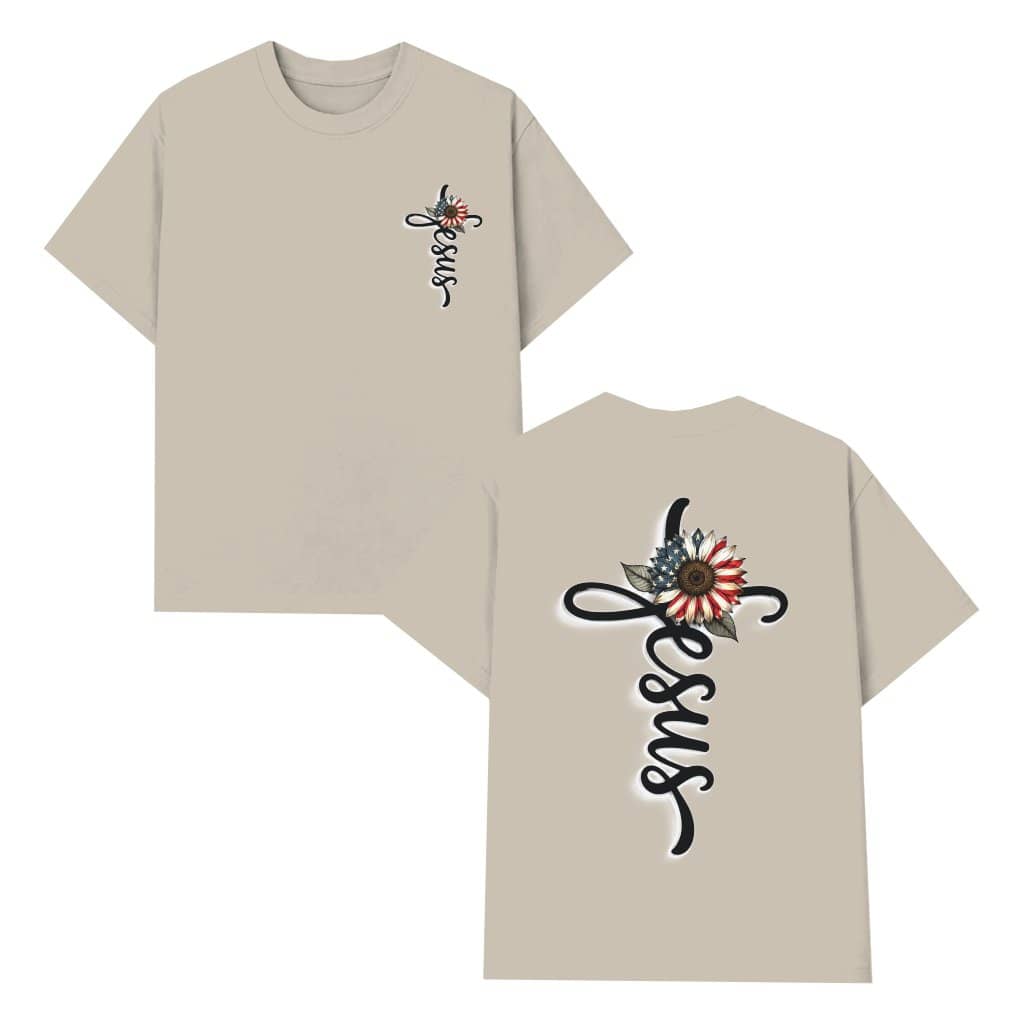 USA Flag Sunflower Jesus T-Shirt - Christian Faith Gift for 4th of July