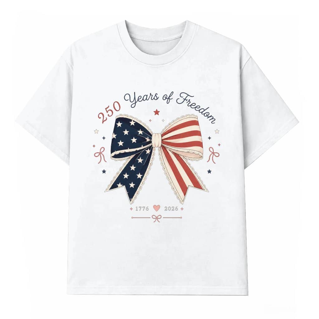 Vintage Coquette Bow USA 250 Years of Freedom T-Shirt - Patriotic Gift for Her