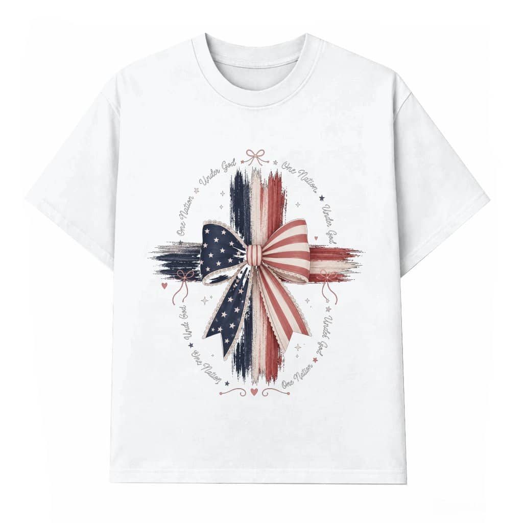 One Nation Under God USA Patriotic Christian T-Shirt - America Bible Cross Faith Gift for Women