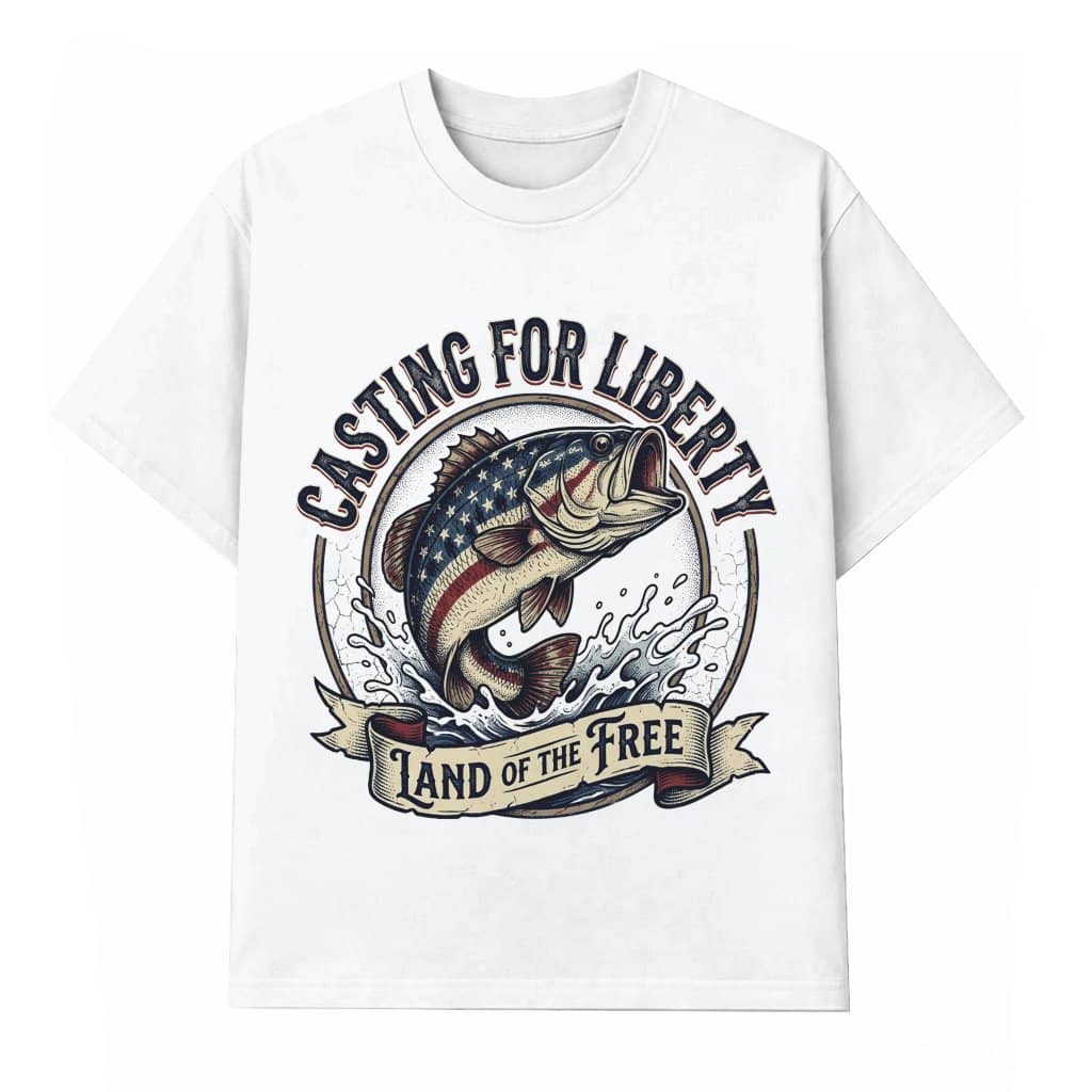 Casting For Liberty America Flag Fishing T-Shirt - 4th of July Gift for Fishing Lover