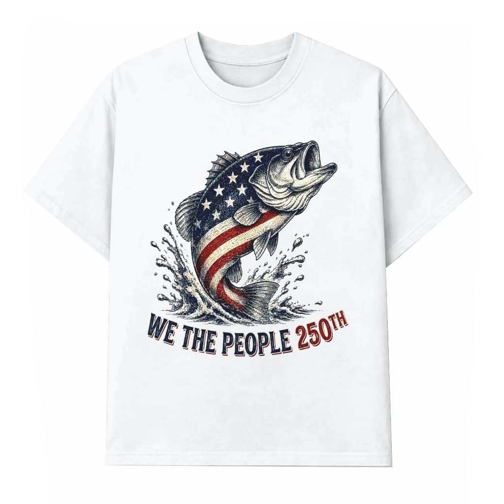Retro American Flag Fishing We The People 250 T-Shirt - Funny Fisherman Gift for Independence Day