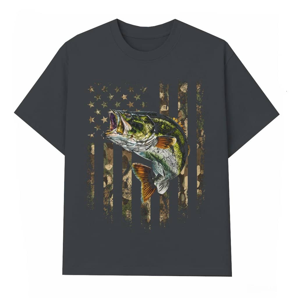 American Flag Camo Bass Fishing T-Shirt - Ideal Gift for Him Fishing Lover