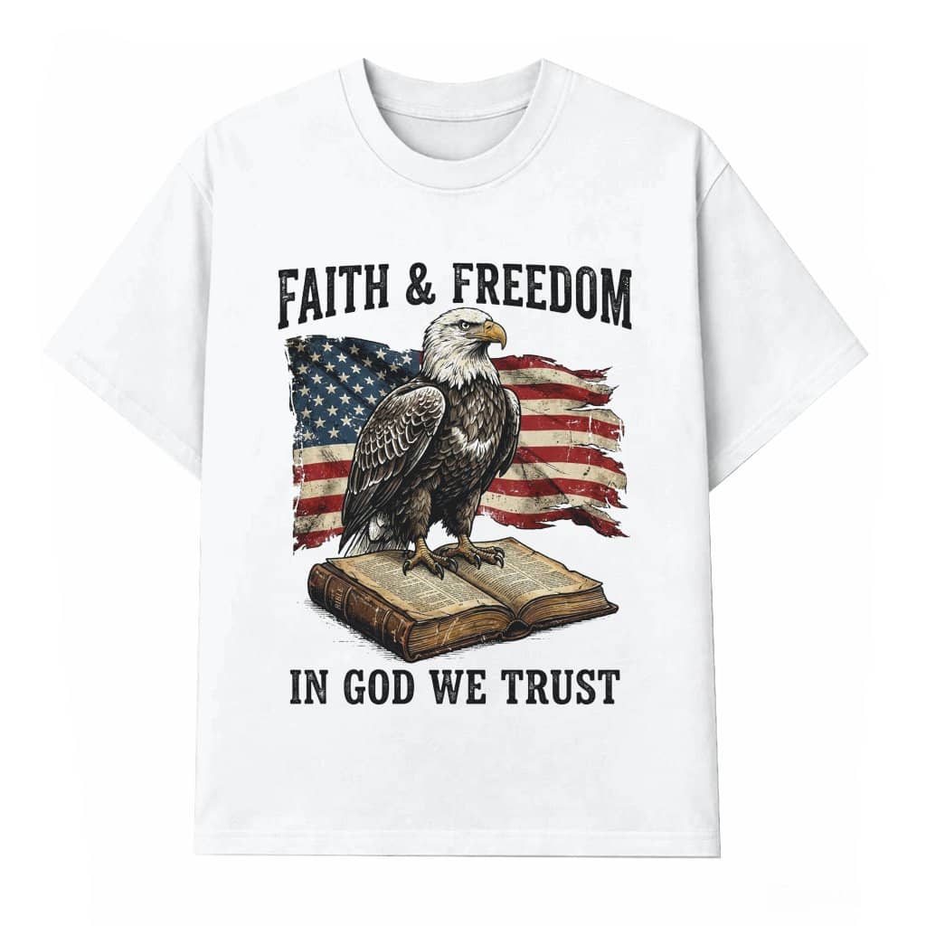 Faith & Freedom USA Patriotic Eagle T-Shirt - Inspirational Bible Verse 4th of July Gift for Him & Her