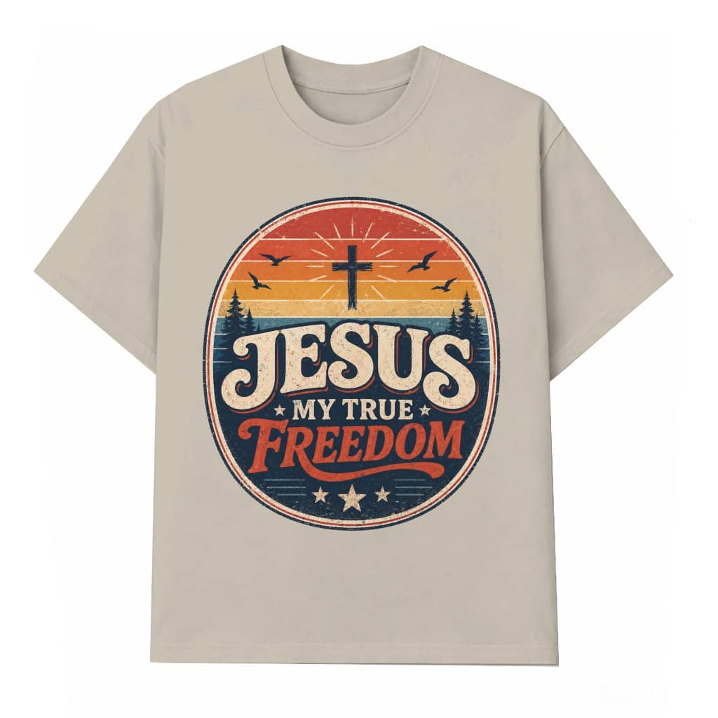 Retro Sunset Christian Faith Shirt - Jesus Is My True Freedom T-Shirt - Faith Gift for Jesus Lover