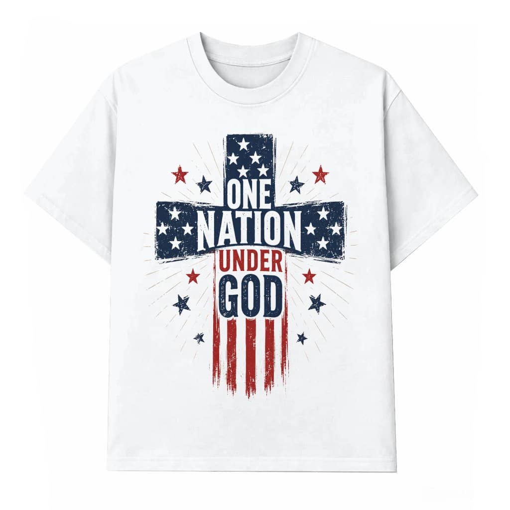 America One Nation Under God T-Shirt - Patriotic Christian Cross Faith Gift for 4th of July