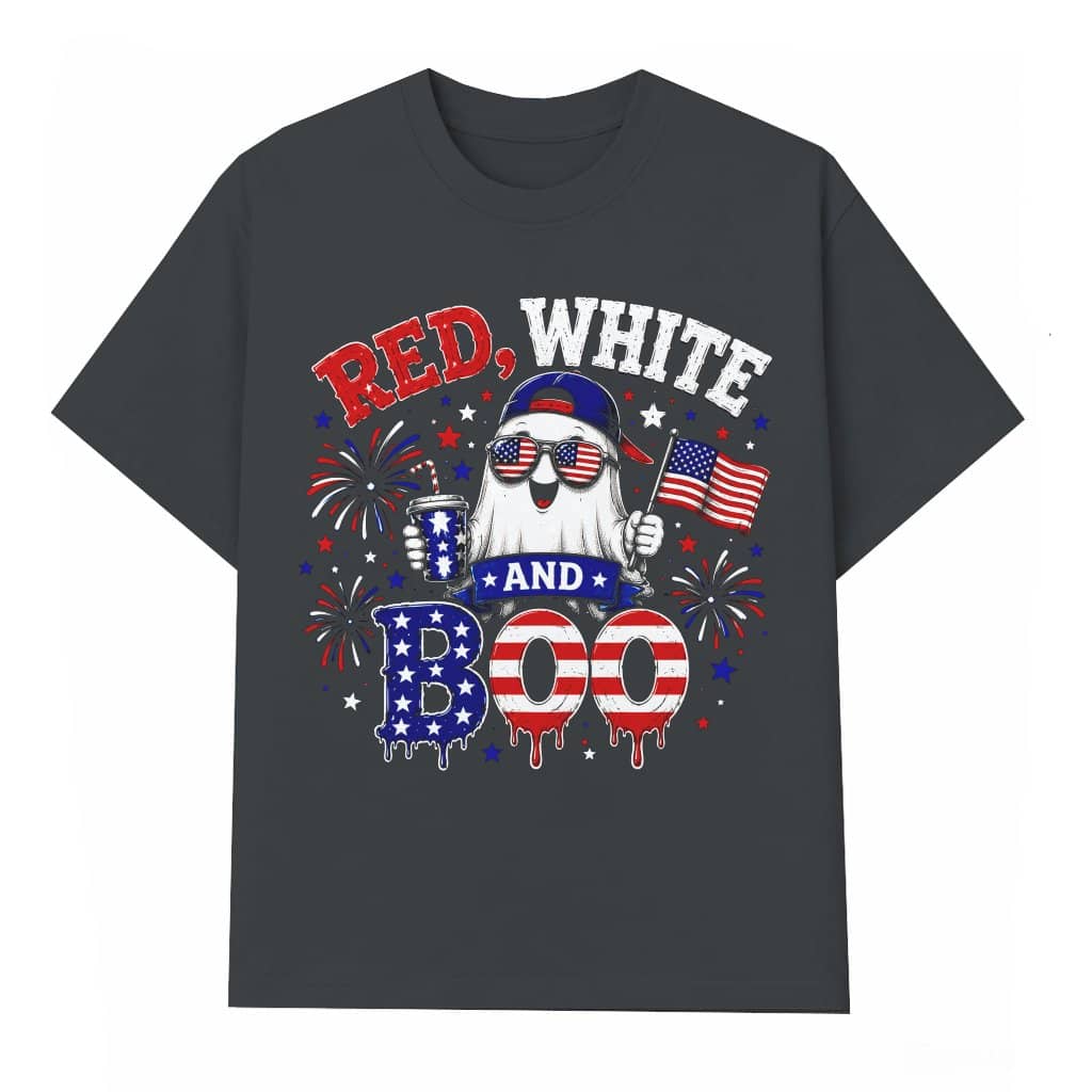 Red White and Boo Patriotic Summerween T-Shirt - Cute Spooky Ghost 4th of July Gift for Him & Her