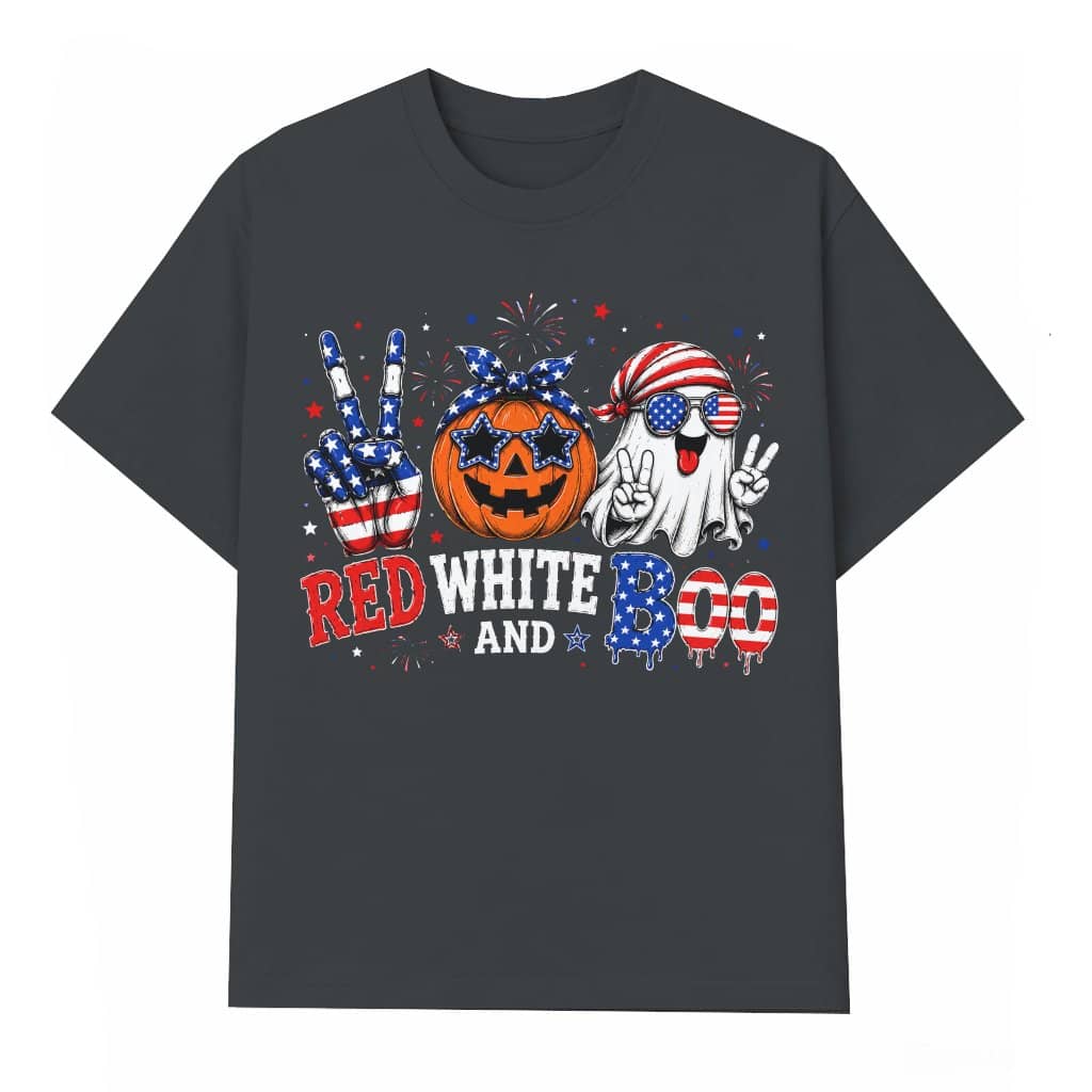 Funny Patriotic Red White and Boo T-Shirt - Cute 4th of July Summerween Gift for Boo Lovers