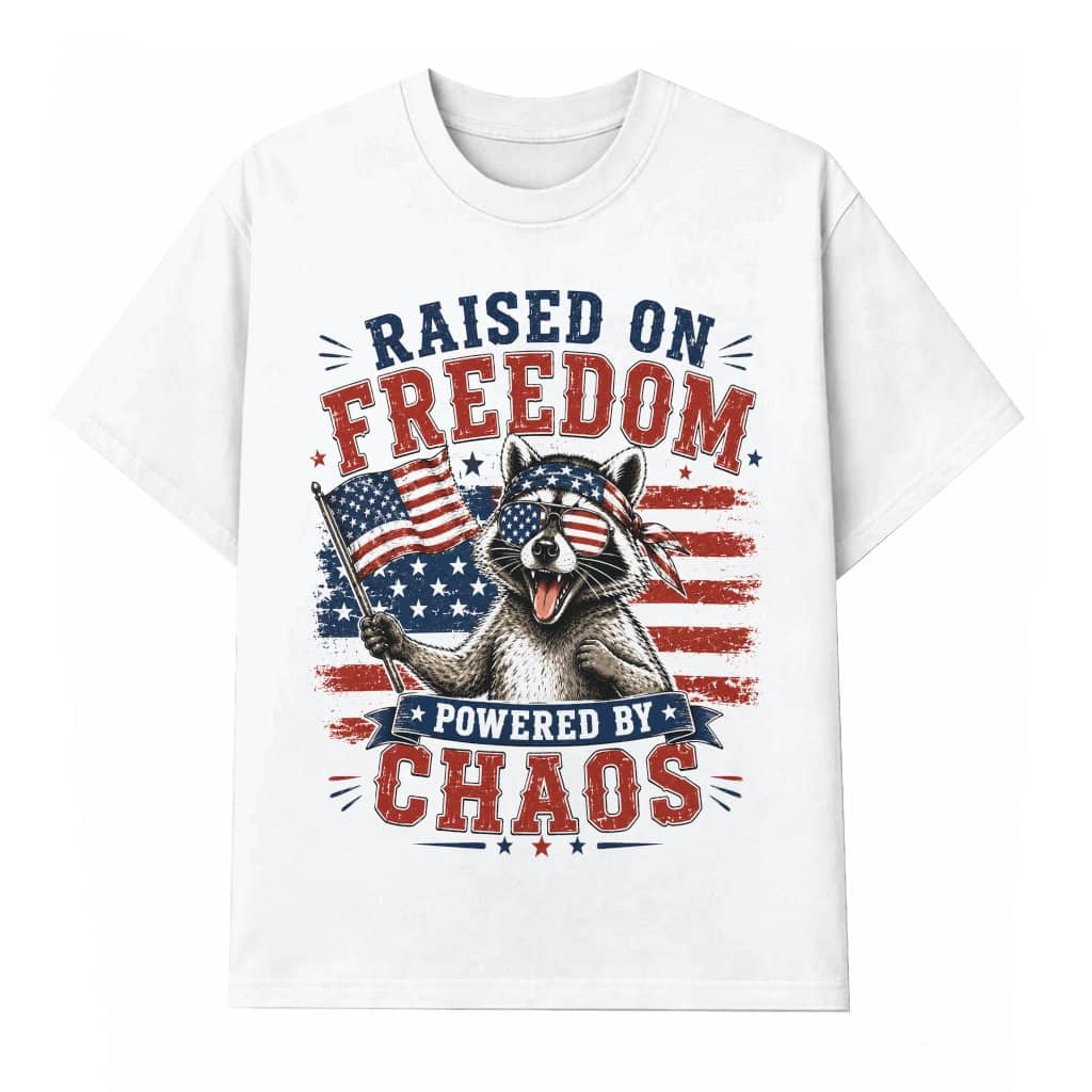 America Raccoon Raised on Freedom 250th Anniversary T-Shirt - Funny USA Patriotic Gift for Raccoon Lover