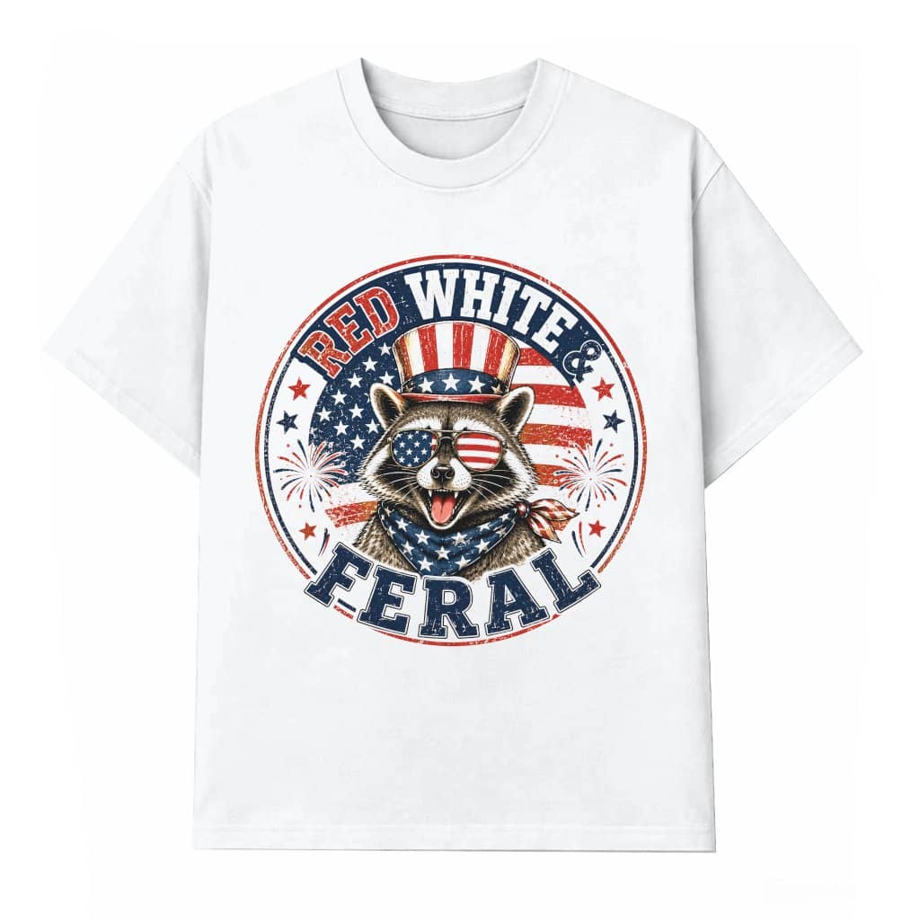 Red White Feral Raccoon T-Shirt - Funny America Patriotic Gift for Raccoon Lover