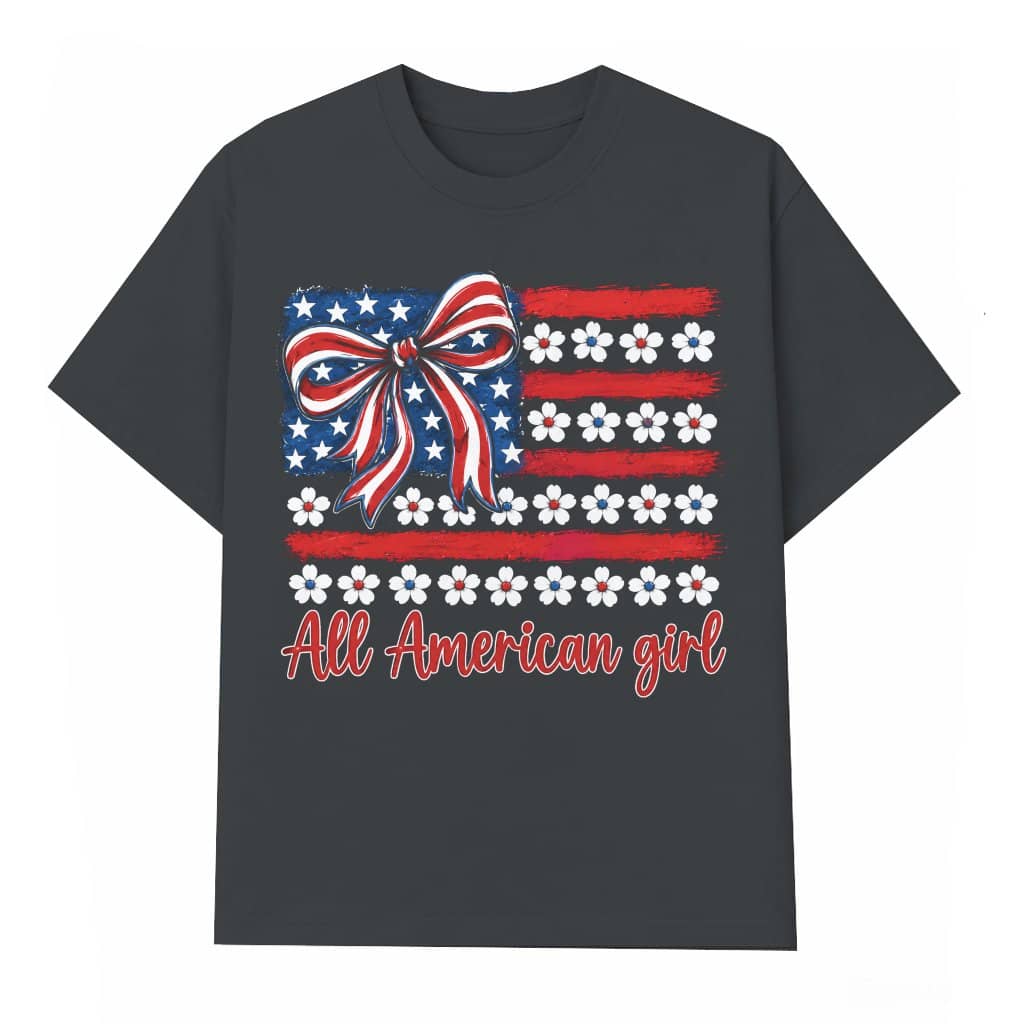 Coquette Bow USA Flag All America Girl T-Shirt - Lovely 4th of July Gift for Her
