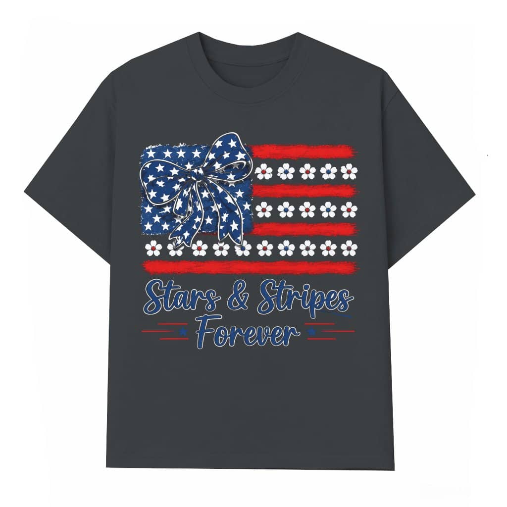 Coquette Stars & Stripes USA Flag T-Shirt - Cute 4th of July Gift for Her