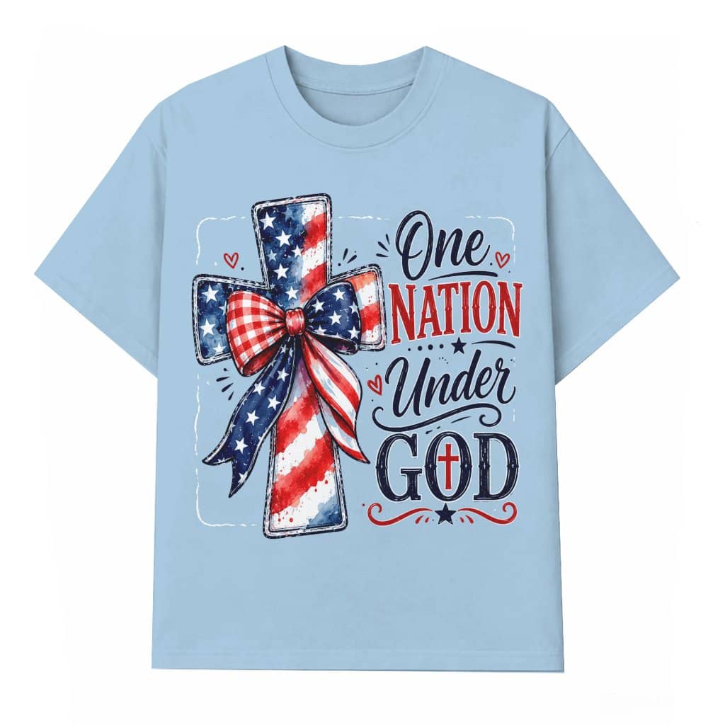 America One Nation Under God T-Shirt - USA Patriotic Jesus Cross Faith Gift for Her