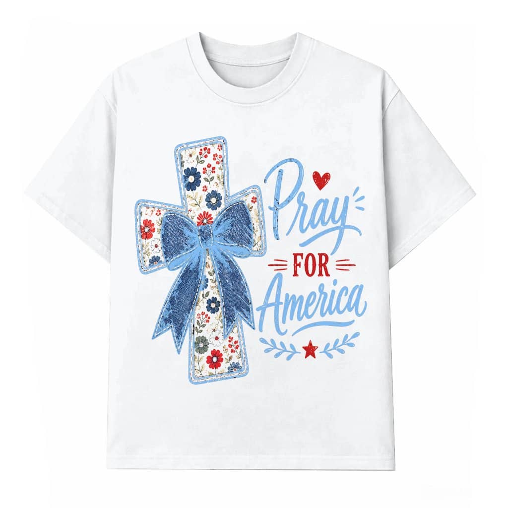 Vintage Coquette Jesus Faith Pray for America T-Shirt - Patriotic Christian Gift for Her