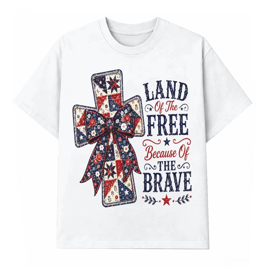 Land of The Free USA Jesus Cross Faith T-Shirt - Patriotic Christian Gift for Her