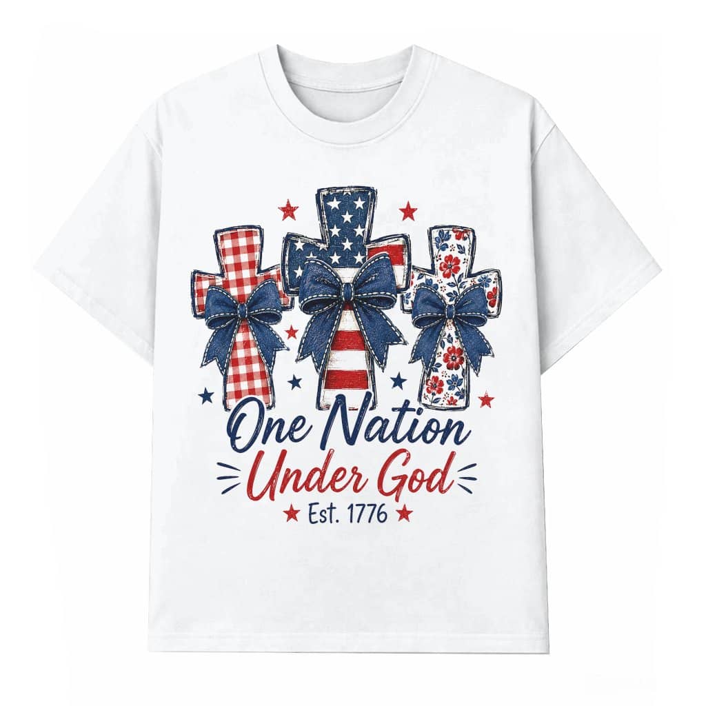 Trendy USA One Nation Under God T-Shirt - Coquette 4th of July Christian Gift for Her