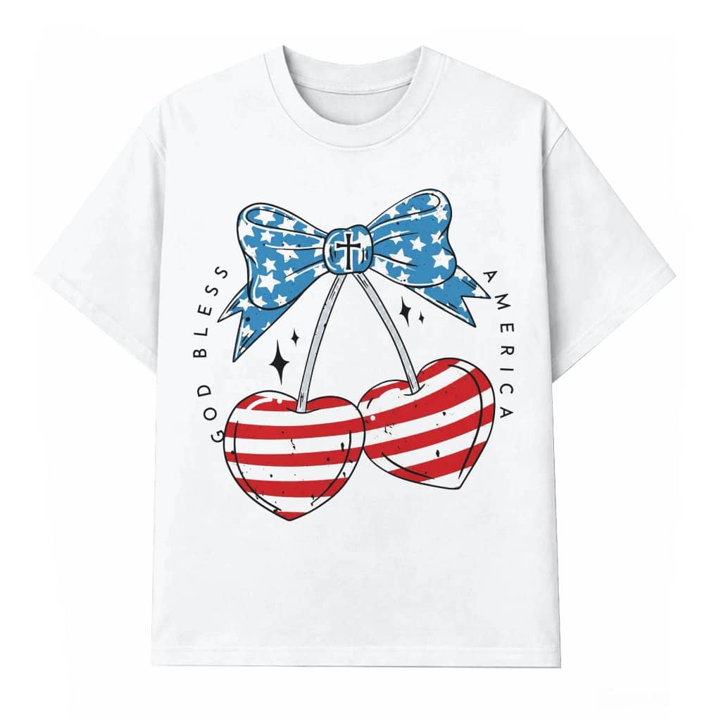 God Bless America Cherry 4th of July T-Shirt for women