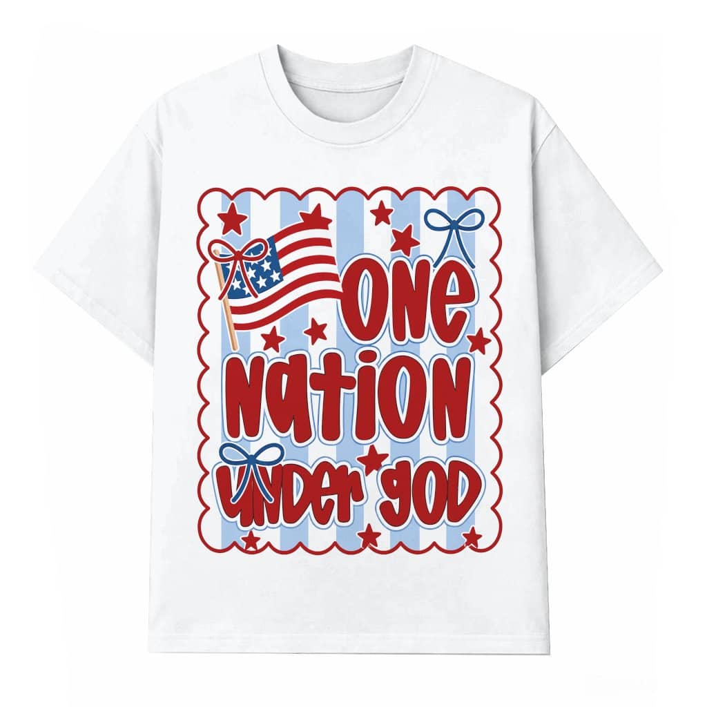 Blue Striped America One Nation Under God T-Shirt| Cute 4th of July Gift for Her