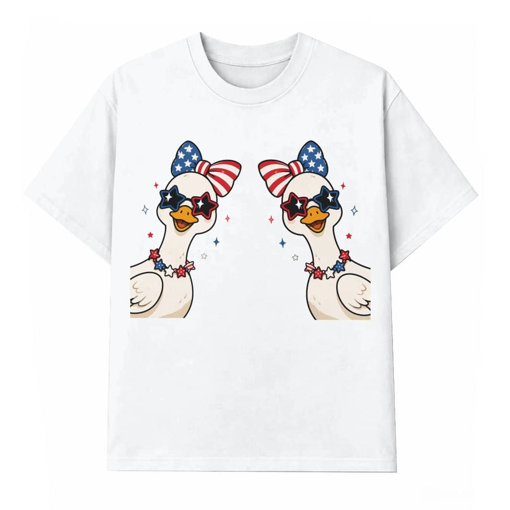 Red White and Goose Funny Couple of Goose 4th of July T-Shirt for women