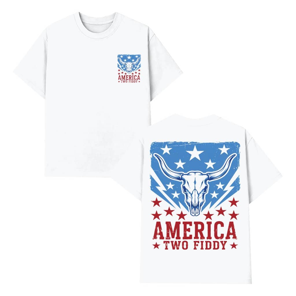 Vintage Western Highland Cow Skull America Two Fiddy T-Shirt for men women