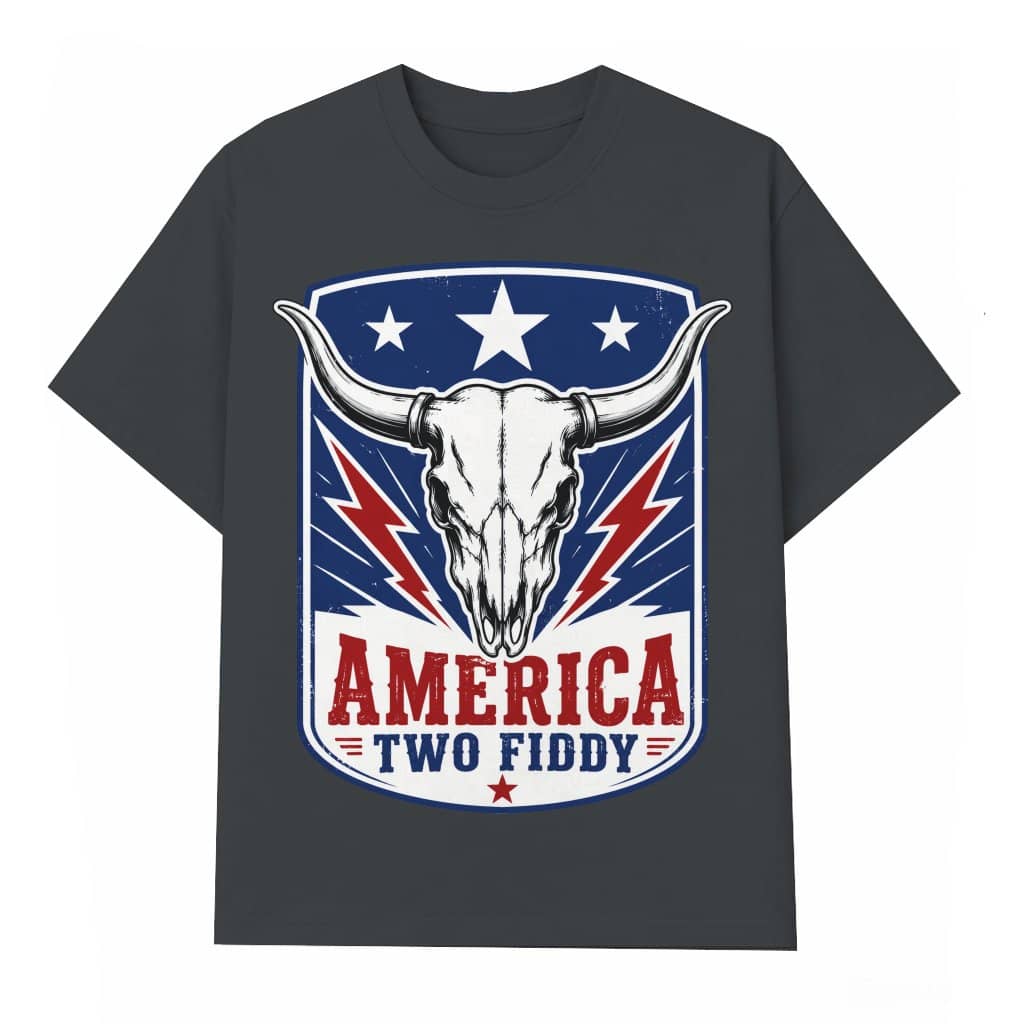 America Two Fiddy Boho Cow Skull T-Shirt| 4th of July Gift for Him & Her