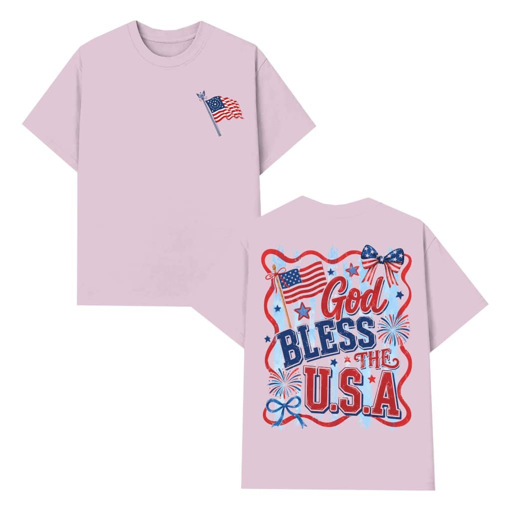 God Bless The USA T-Shirt| Coquette American Patriotic Christian Gift for Her