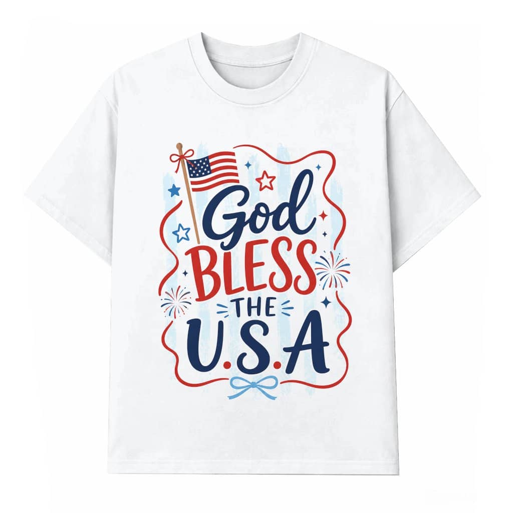 Trending God Bless USA T-Shirt for women| Cute Patriotic Christian Gift for Her