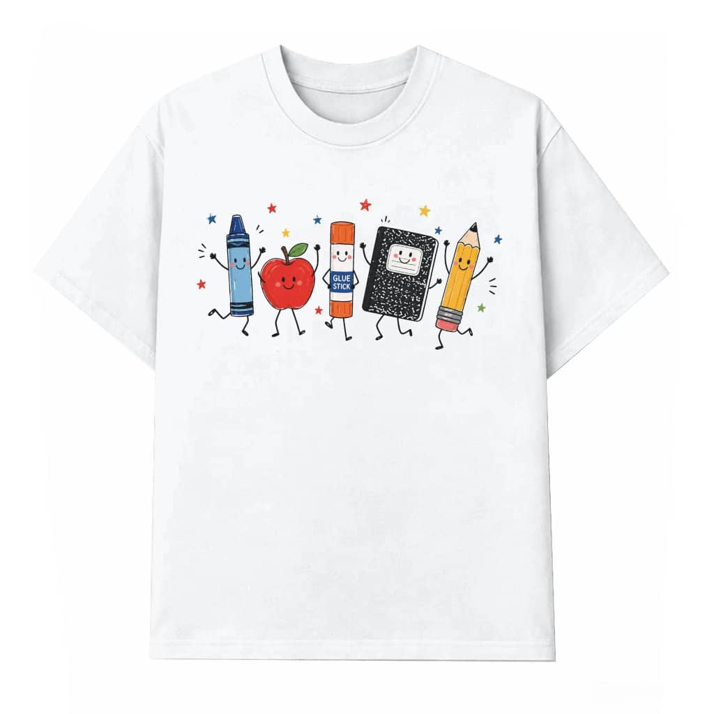 Funny Teacher Life Shirt| Crayon Apple Pencil Notebook T-Shirt| Cute Back To School Gift