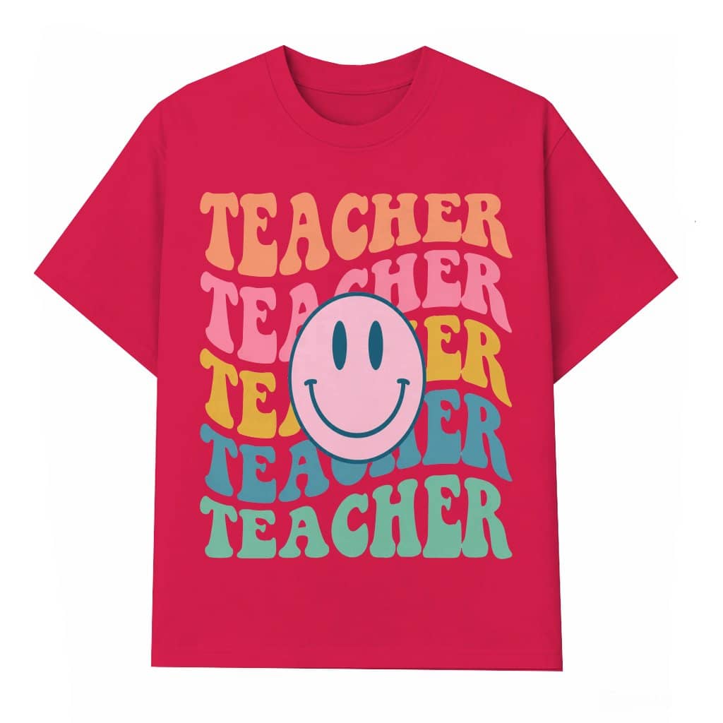 Cute Smile Face Teacher T-Shirt for women| Funny Back To School Gift for Him & Her