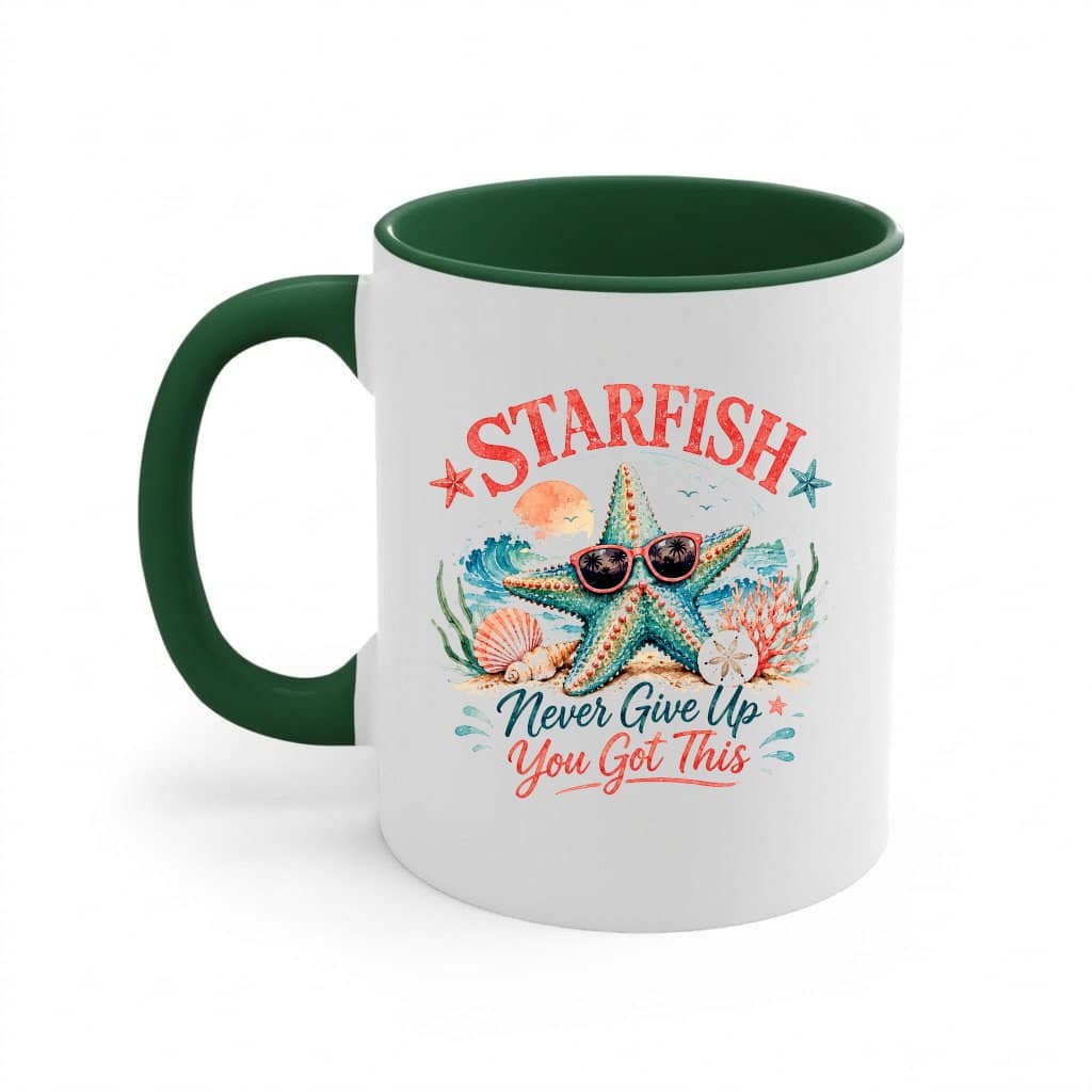 Watercolor Starfish Never Give Up Accent Mug| Funny Starfish Quote Summer Gift for women