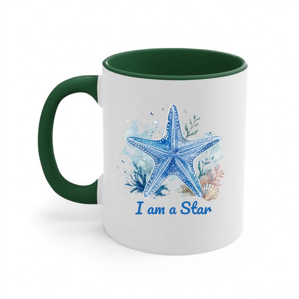 I Am A Star Watercolor Starfish Art Accent Mug| Coastal Summer Gift for Ocean Animals Lovers