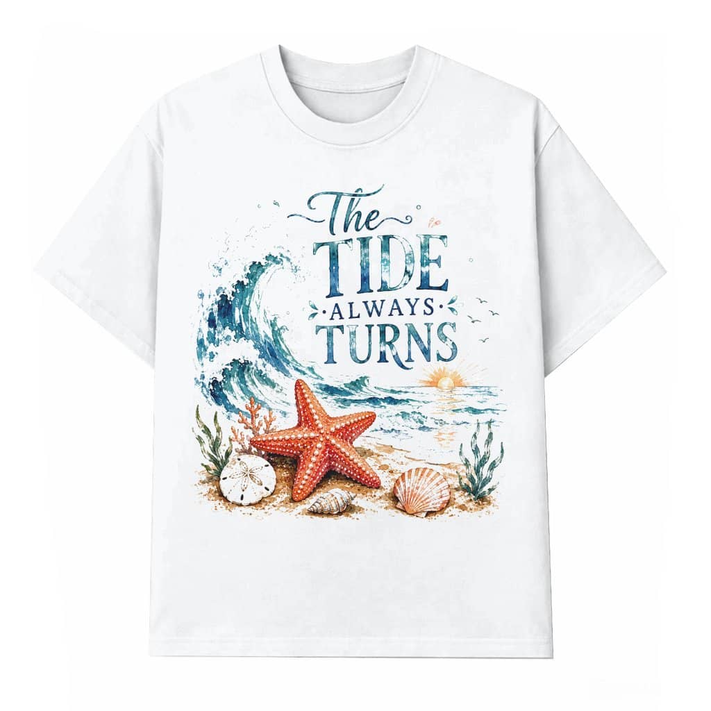 The Tide Always Turns Coastal Summer T-shirt| Watercolors Starfish Shirt for women