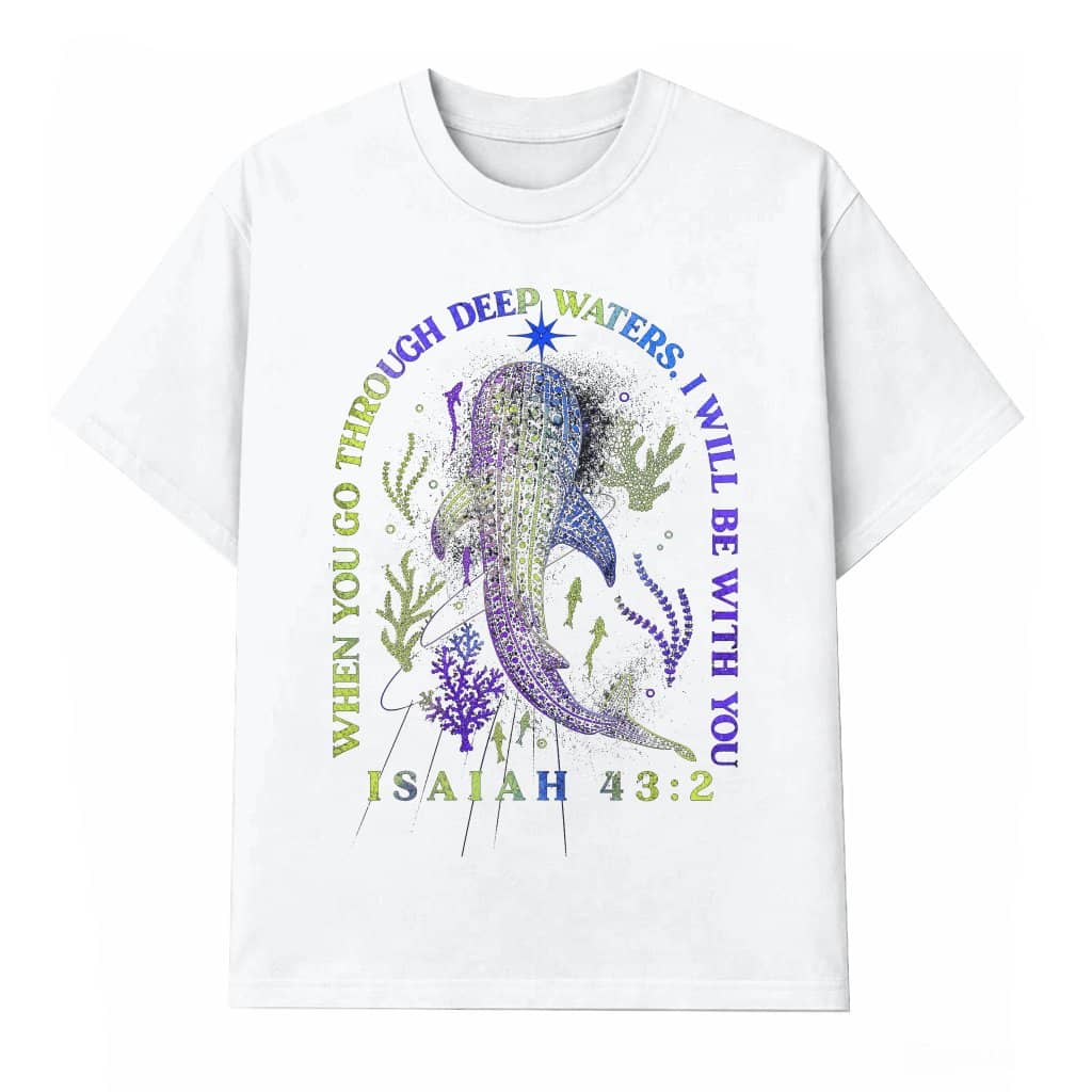 Neon Christian Whale Shark T-shirt| Isaiah 43:2 Bible Verse Gift for Christians