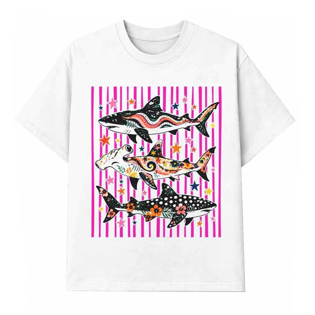 Summer Stripes Summer Beach Shark Week Lover T-shirt| Marine Life Gift for Her